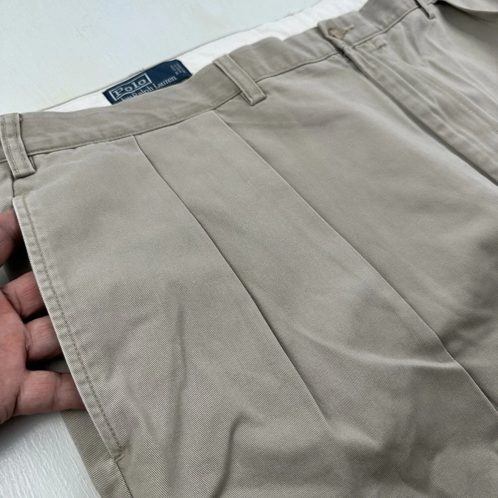 VTG Polo Ralph Lauren BIG Andrew Chino Pants Men 48Bx32 Fits 47x32 Khaki Pleated